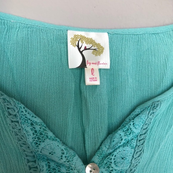 Fig & Flower - Blue Peasant Top - Sz Lg - Picture 5 of 7